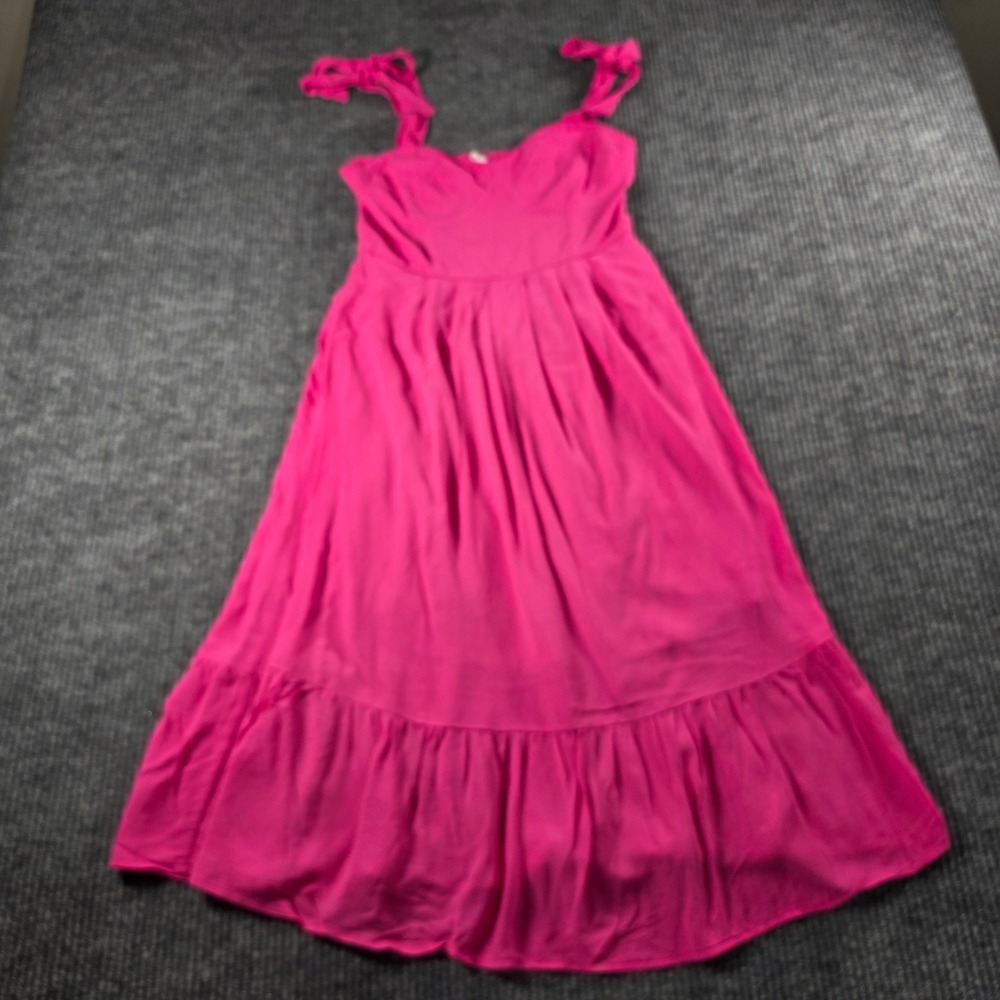 Steve Madden Pink Glo Tie Shoulder Smocked Midi‎ Dress BN108617 Hot Pink Sz 6